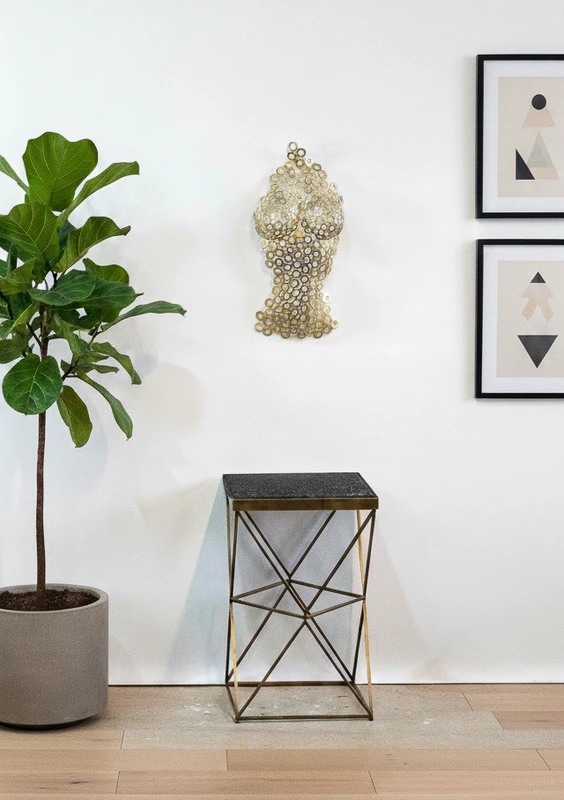 Goldie – Handcrafted Steel Wall Sculpture | Female Torso in Patina Gold - obrazek 2