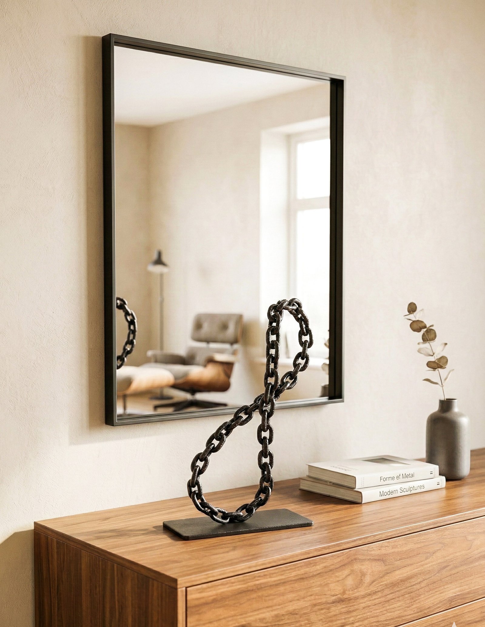 Small table decoration depicting the infinity symbol made of a metal chain.